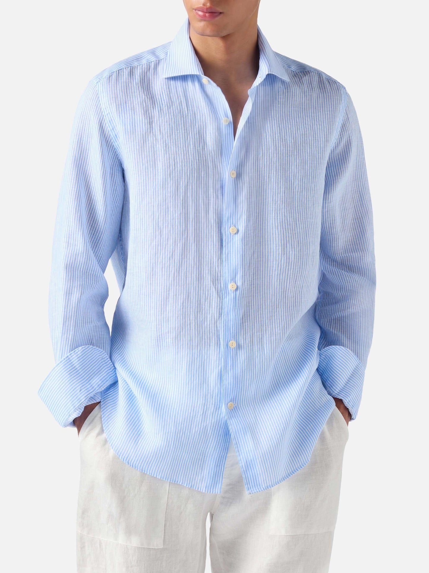 Camicia Pamplona in lino a righe azzurre