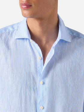 Camicia Pamplona in lino a righe azzurre