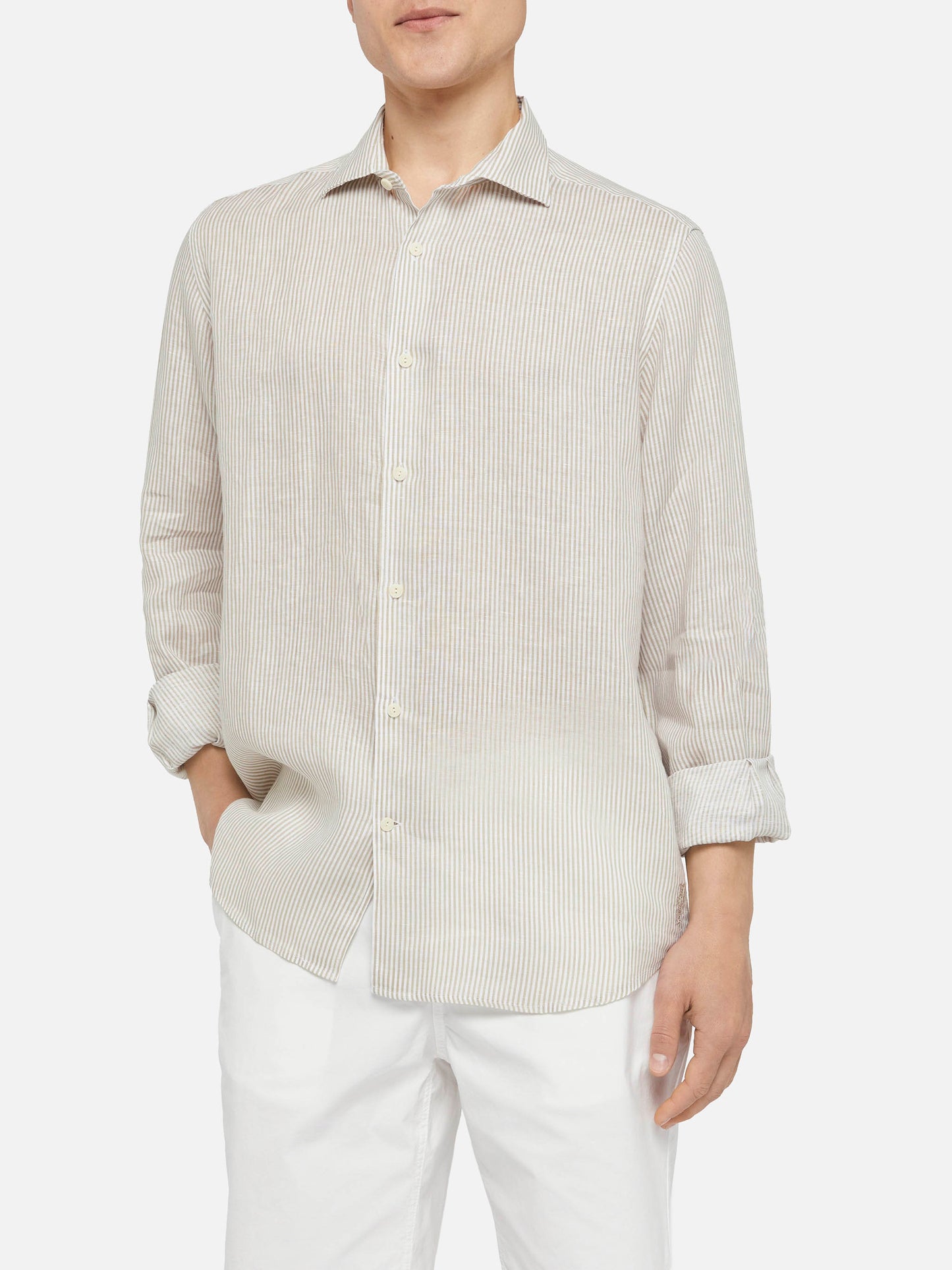 Beige gestreiftes Leinenhemd Pamplona