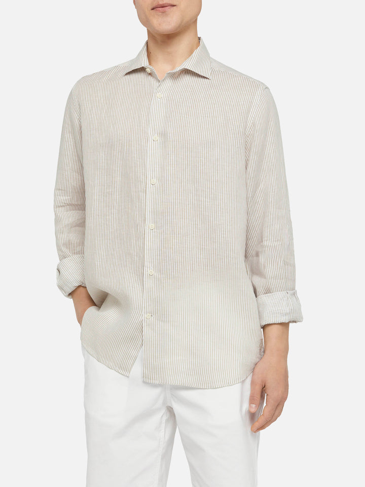 Beige gestreiftes Leinenhemd Pamplona