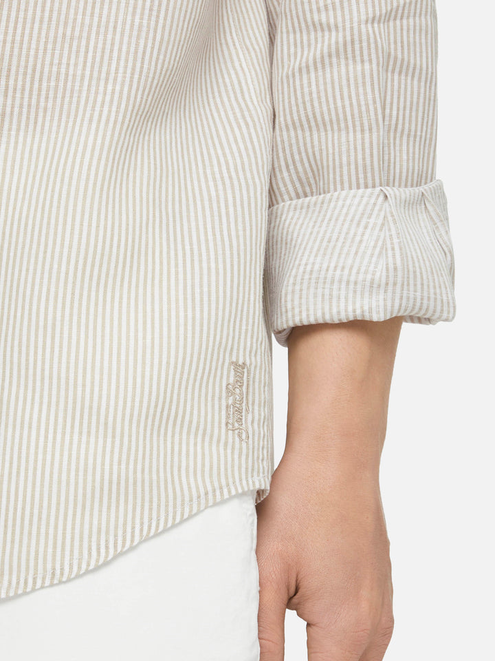 Beige gestreiftes Leinenhemd Pamplona
