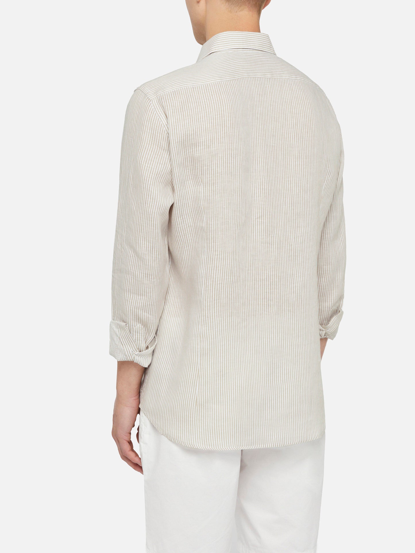 Beige gestreiftes Leinenhemd Pamplona