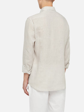 Beige gestreiftes Leinenhemd Pamplona