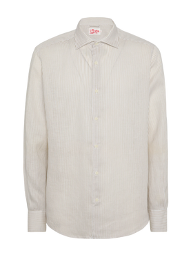Beige gestreiftes Leinenhemd Pamplona