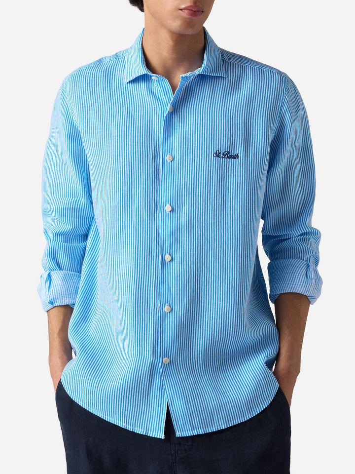 Man turquoise striped linen shirt Pamplona