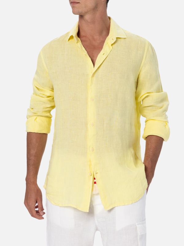 Camicia da uomo in lino giallo pallido Pamplona