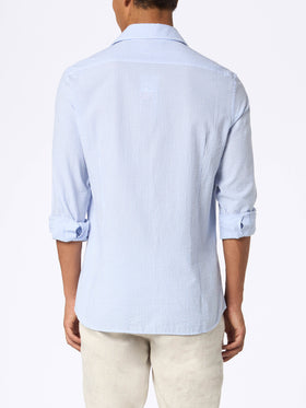 Man seersucker cotton shirt Pamplona with light blue stripes - MC2 Saint Barth