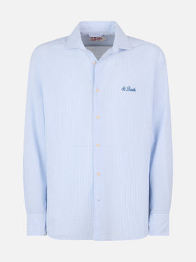 Man seersucker cotton shirt Pamplona with light blue stripes - MC2 Saint Barth