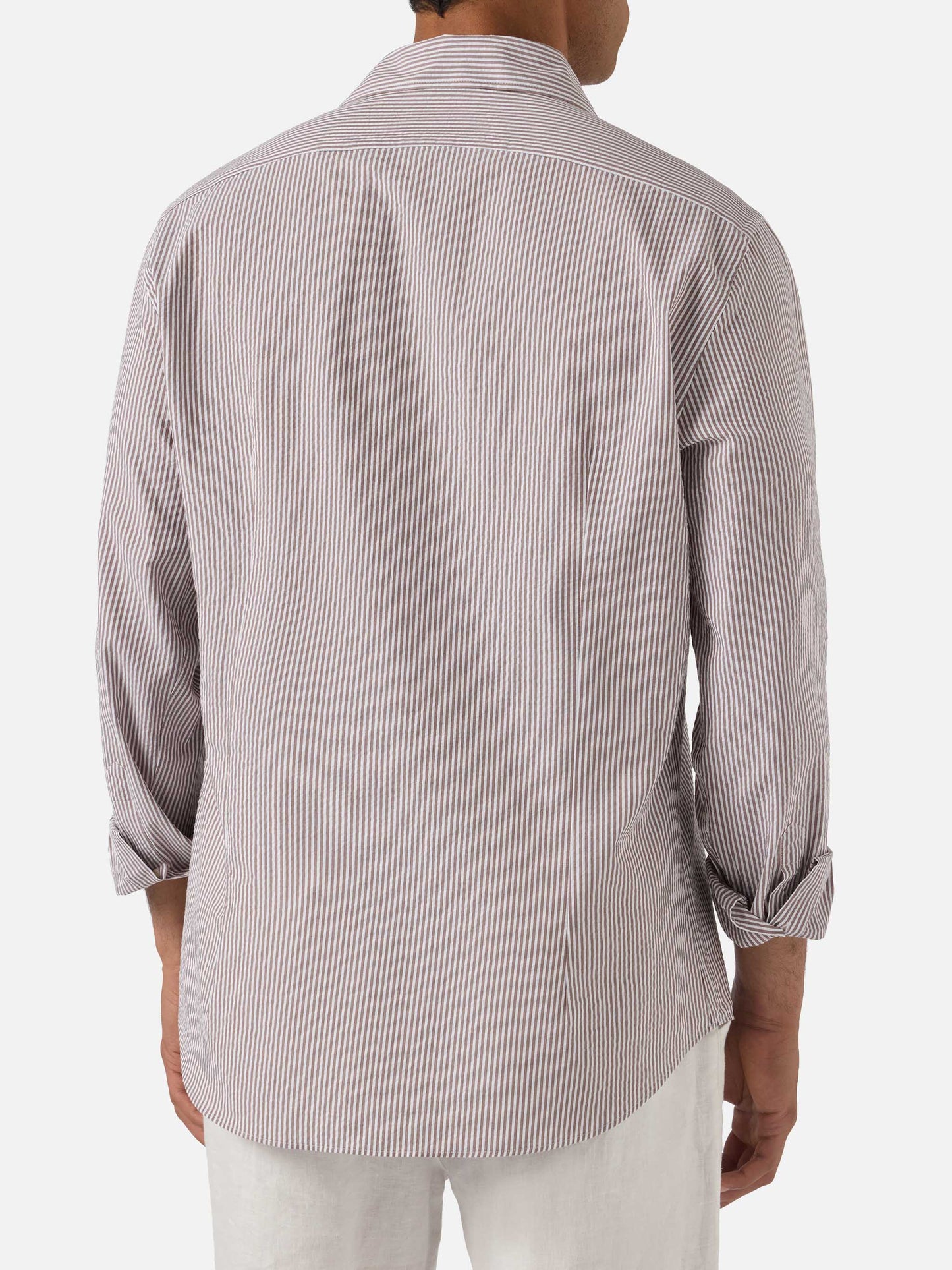 Brown striped Pamplona shirt in seersucker