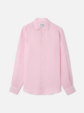 Camicia Pamplona in lino rosa tinta unita