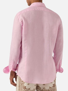 Camicia Pamplona in lino rosa tinta unita