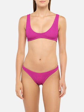 Naomi slip mare cheeky in crinkle lurex color fucsia - Pamy bralette tiny in tessuto crinkle lurex fucsia