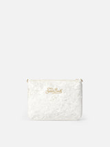 Beige chenille Parisienne pouch with chain