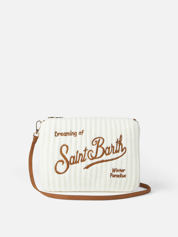 White rib tricot Parisienne pouch with chain