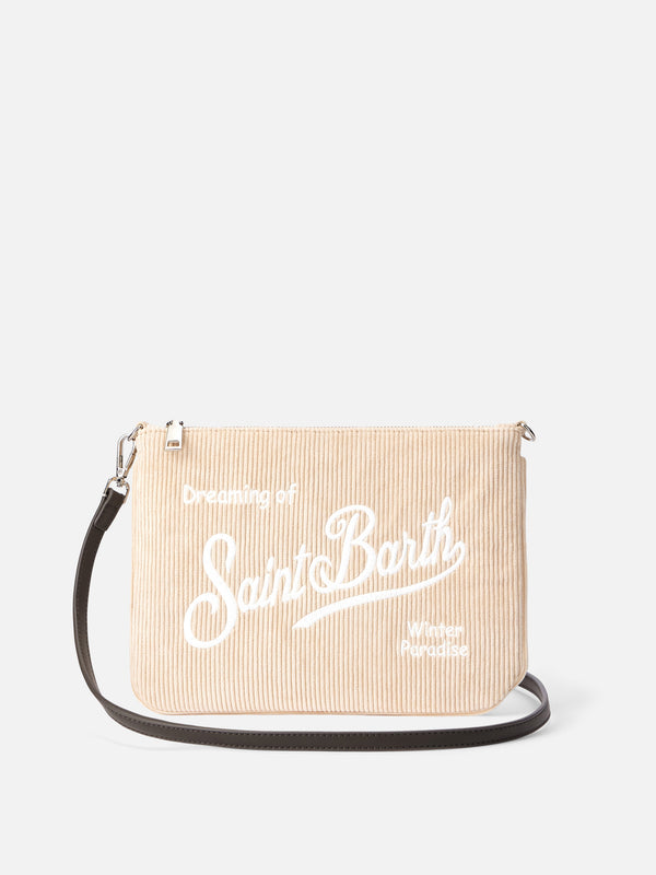 Beige corduroy Parisienne pouch with chain