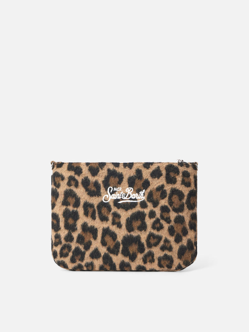 Leopard Parisienne pouch with chain