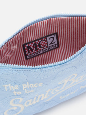 Parisienne Sponge terry-effect pouch with embossed shell pattern and removable strap