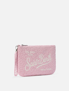 Parisienne Sponge pouch con motivo leopardato in rilievo e trcolla removibile 