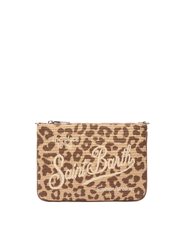 Beuteltasche „Parisienne“ in Strohoptik mit Animal-Print