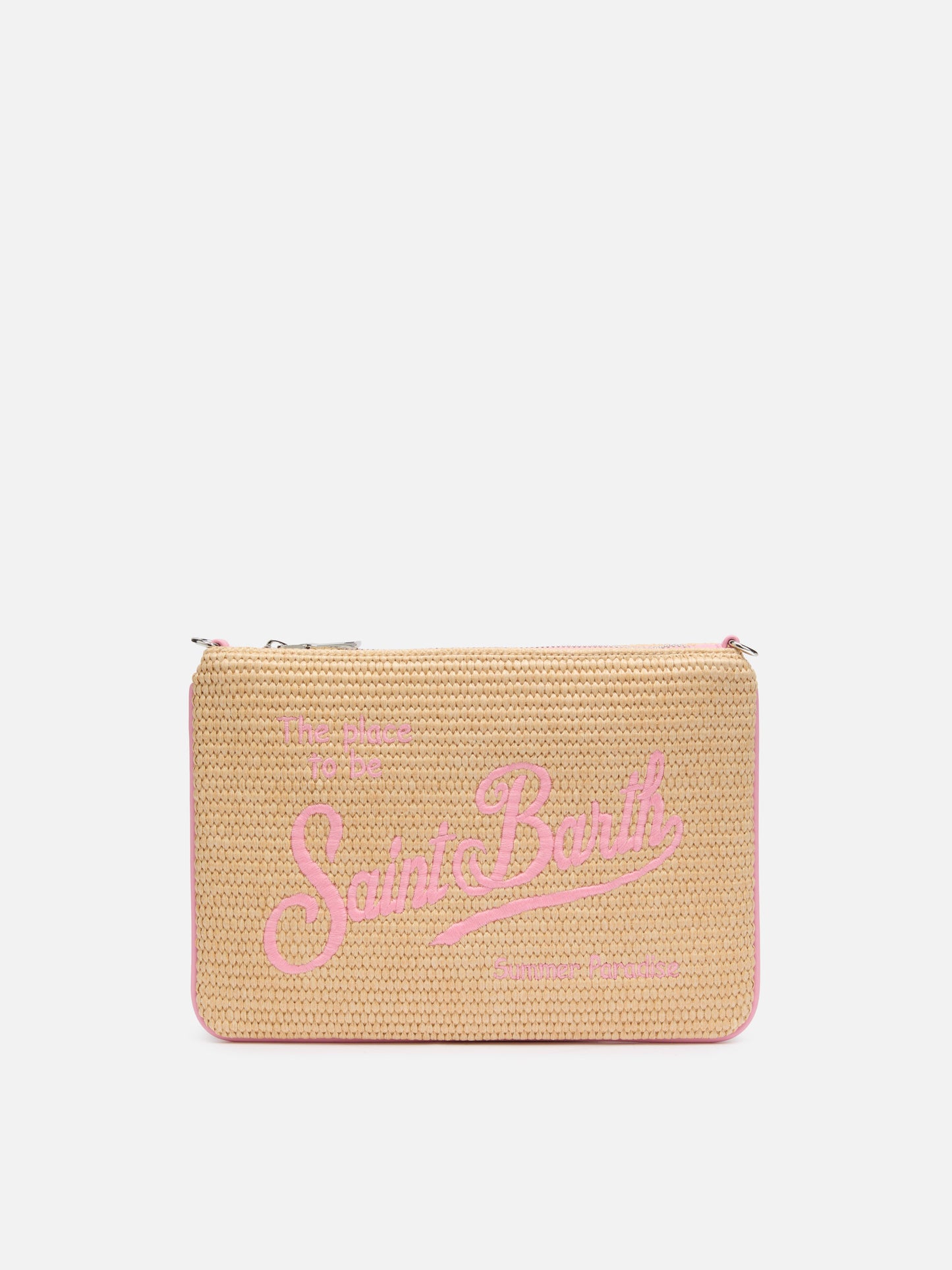 Parisienne – Beuteltasche in Strohoptik mit rosa Details