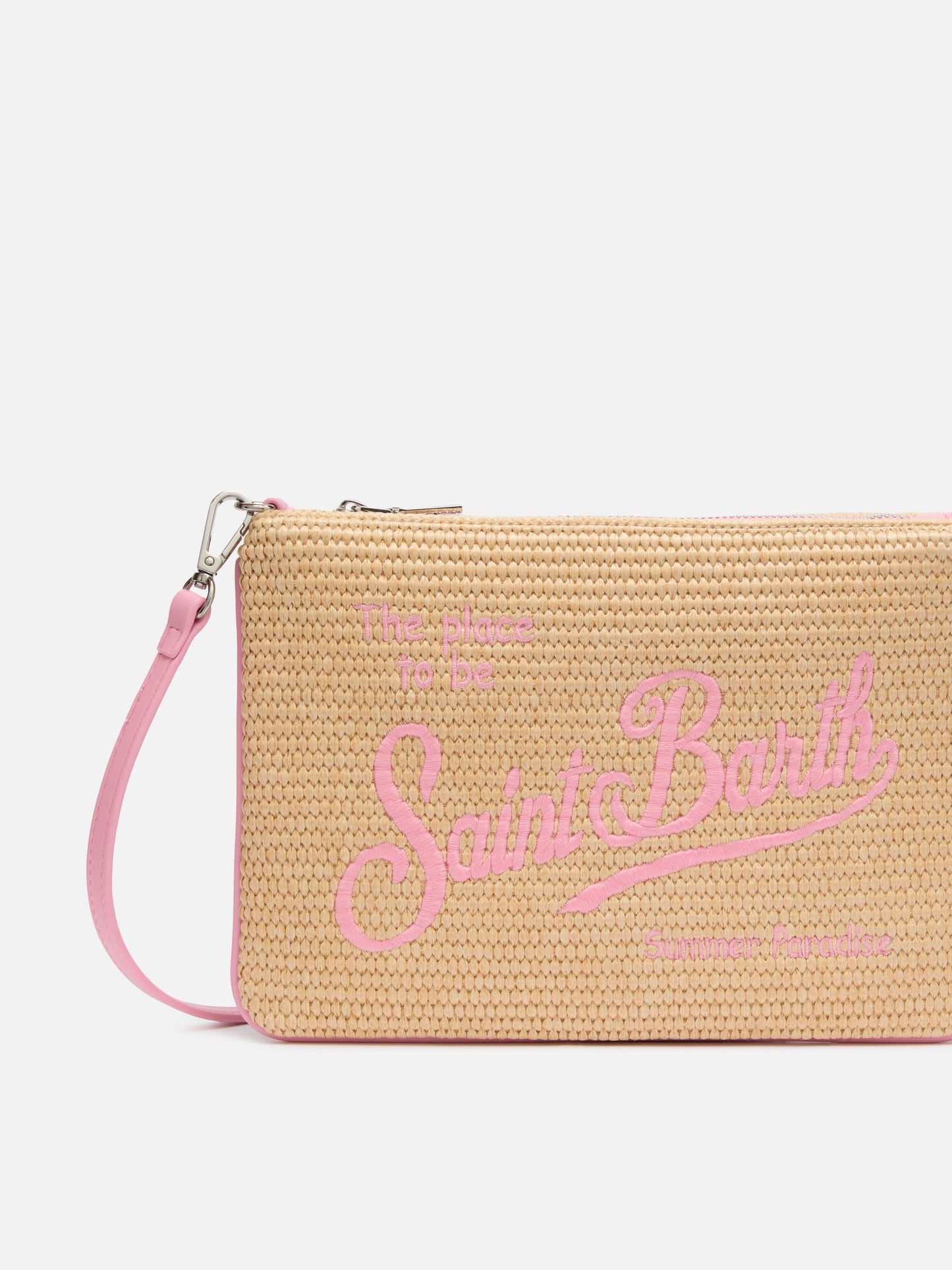 Parisienne – Beuteltasche in Strohoptik mit rosa Details