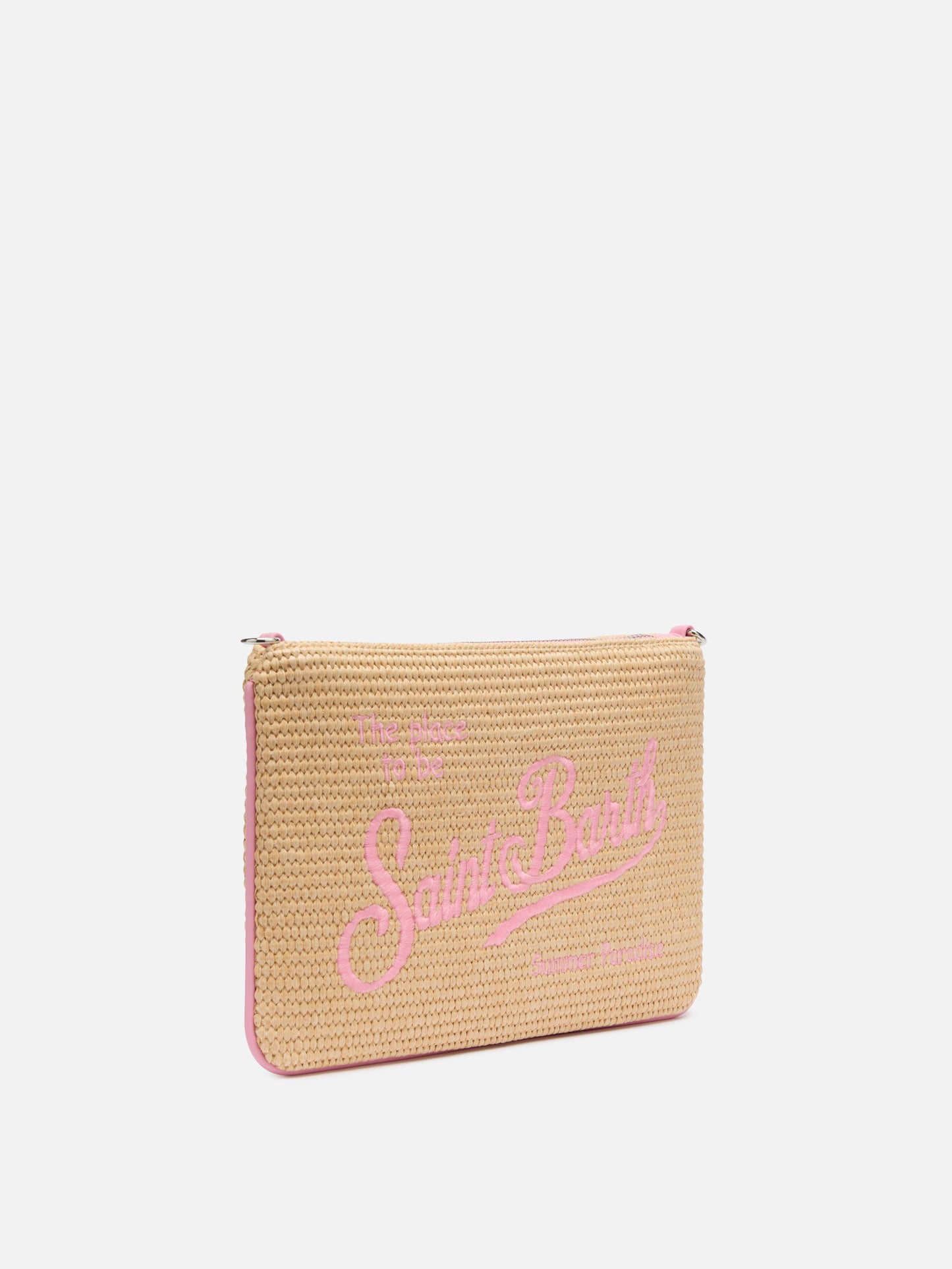 Parisienne – Beuteltasche in Strohoptik mit rosa Details