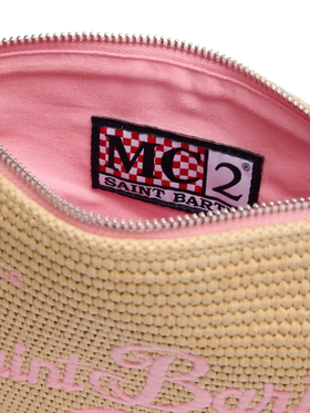 Parisienne – Beuteltasche in Strohoptik mit rosa Details