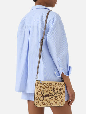 Parisienne embroidered leopard pouch with removable strap
