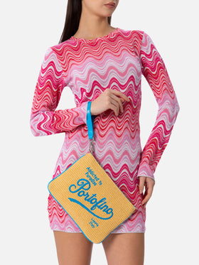 Pouch Parisienne in paglia con ricamo Portofino