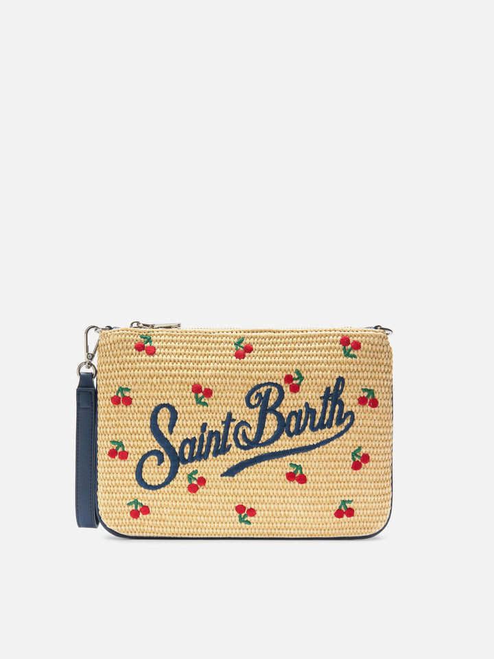 Pochette Parisienne avec cerises brodées et bandoulière amovible 