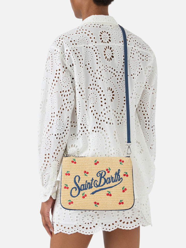 Pochette Parisienne avec cerises brodées et bandoulière amovible 