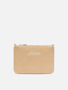 Parisienne – Beuteltasche in Strohoptik mit aufgesticktem Logo