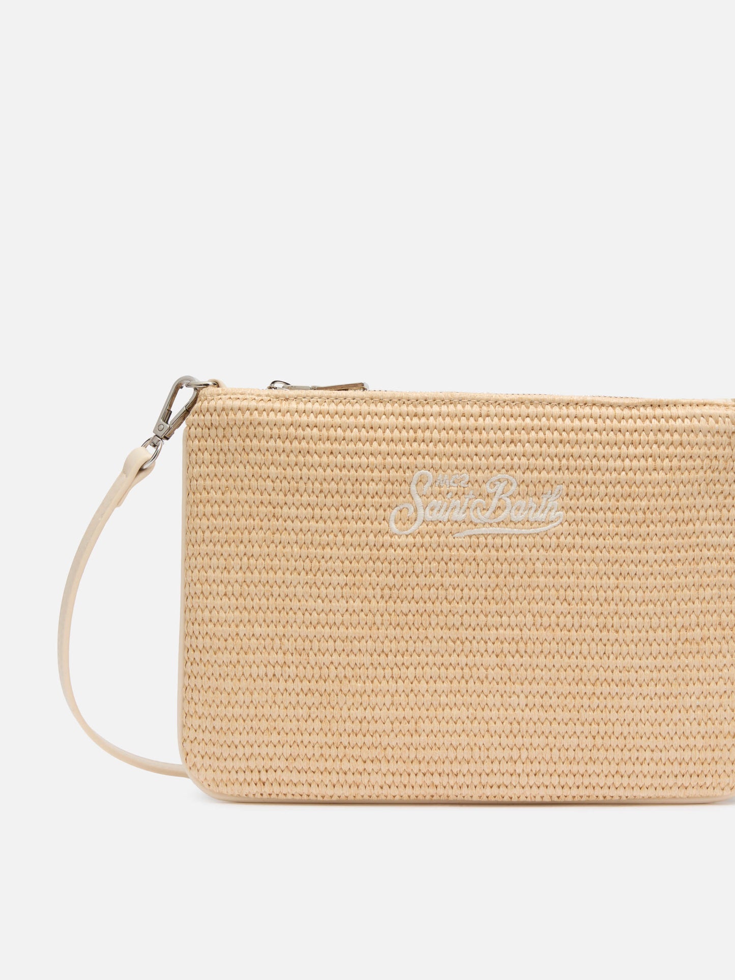 Parisienne – Beuteltasche in Strohoptik mit aufgesticktem Logo