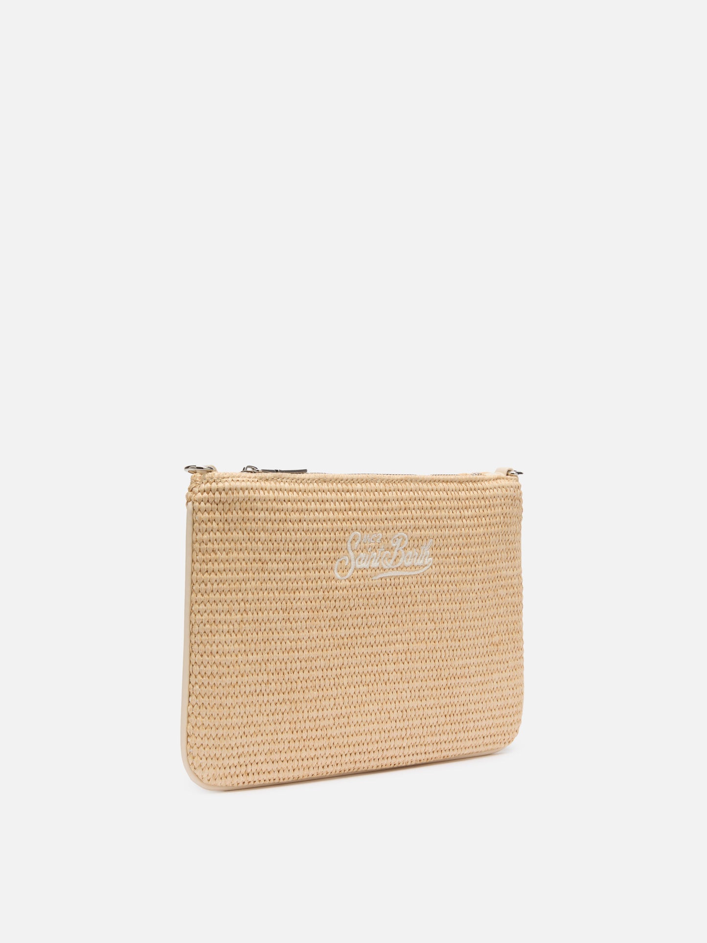 Parisienne – Beuteltasche in Strohoptik mit aufgesticktem Logo