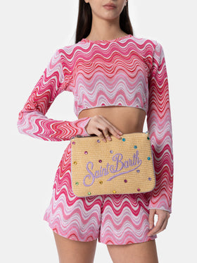 Parisienne Straw pouch bag with rhinestones embellishment