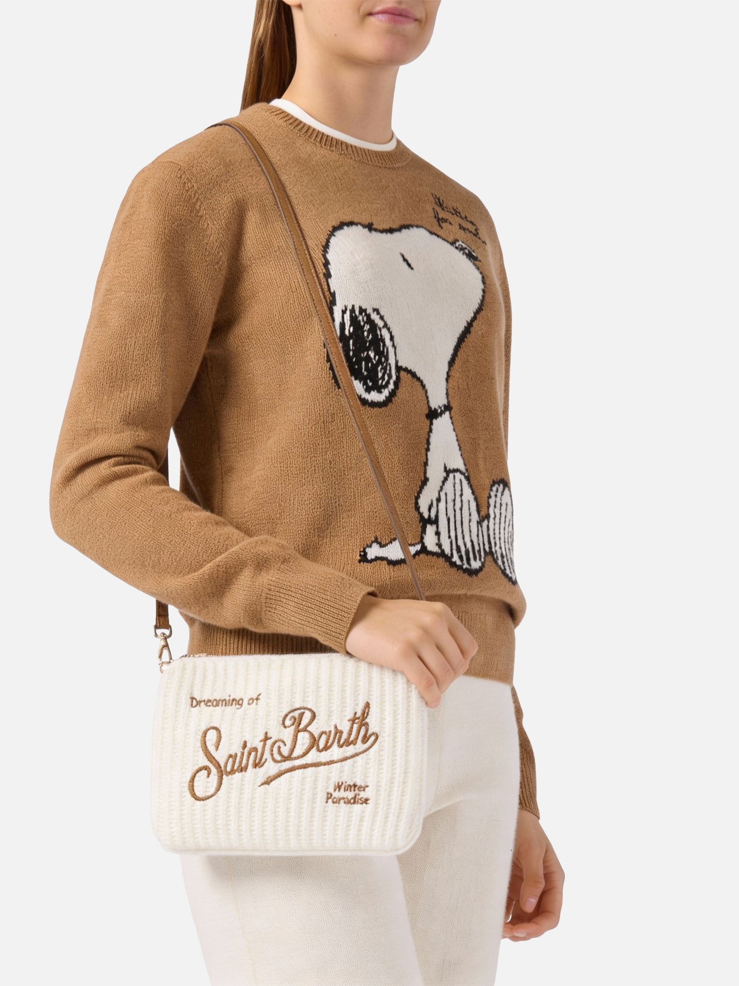 Parisienne Wool Rib Crossbody Bag in white ribbed wool blend