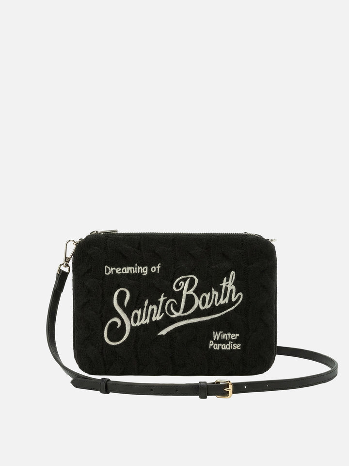 Parisienne Umhängetasche aus schwarzem, geflochtenem Wollmischgewebe