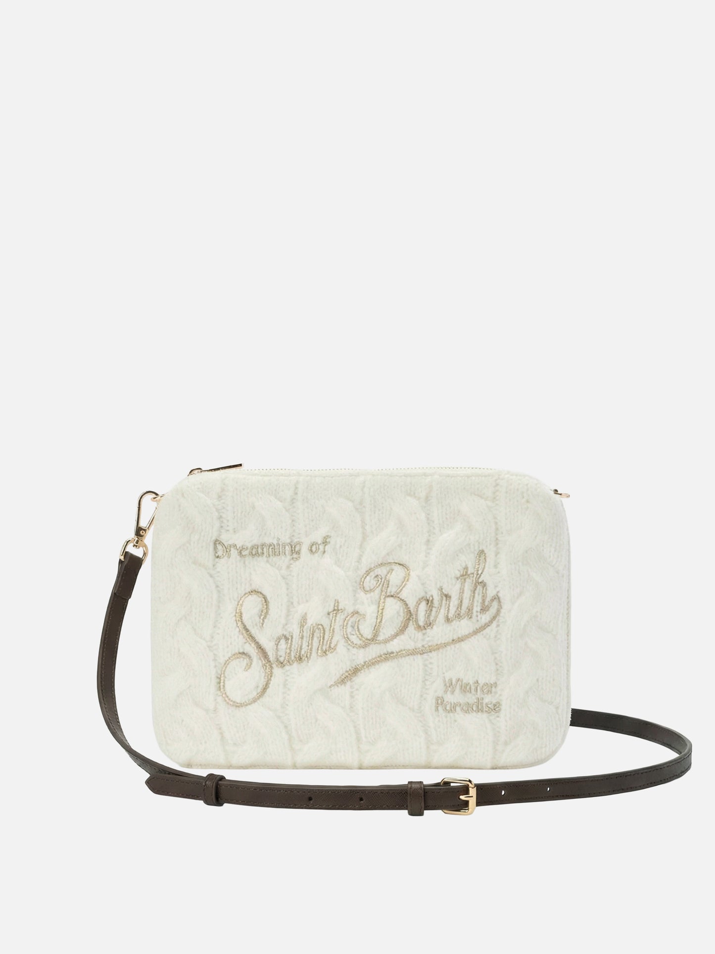 Parisienne Umhängetasche aus weißem, geflochtenem Wollmischgewebe