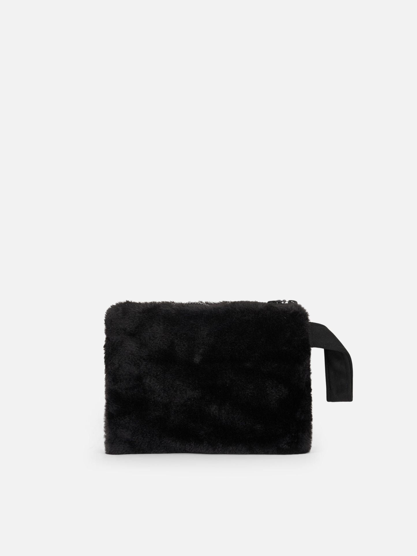 Black furry pochette Pareasy with Saint Barth embroidery