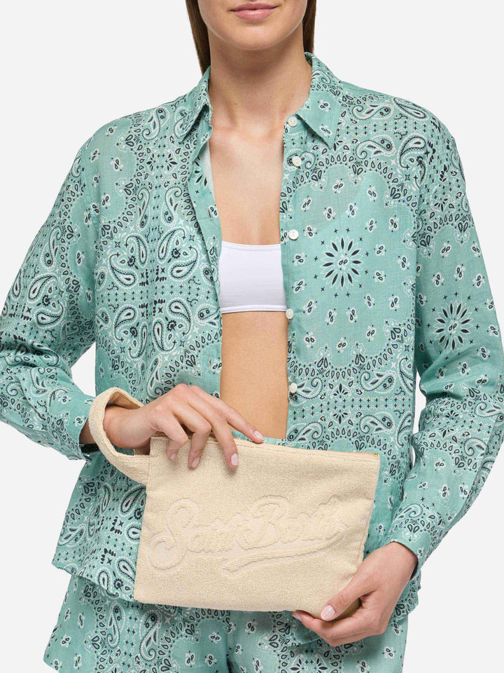 Beige Pareasy pochette with jacquard Saint Barth logo - MC2 Saint Barth