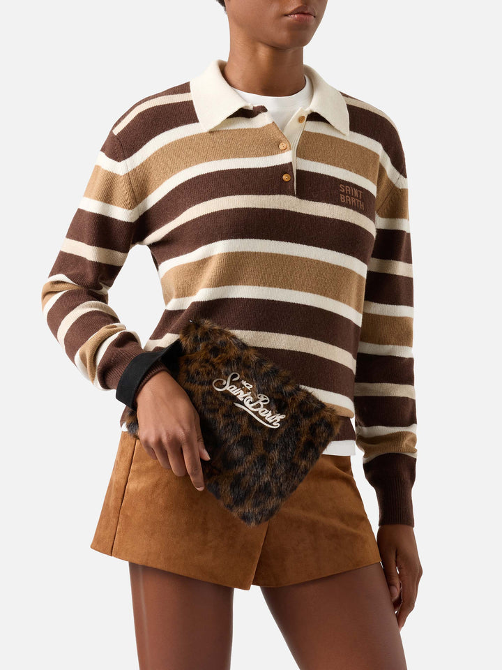 Fausse fourrure Pareasy pochette à imprimé léopard 