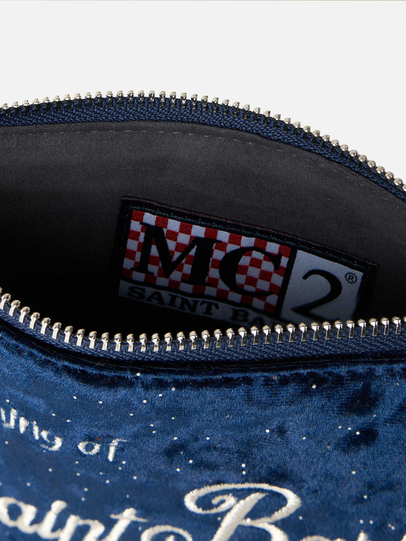 Pouch in velluto blu navy Parisienne con manico