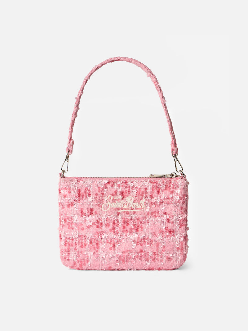 Pouch in tweed rosa Mini Parisienne con manico