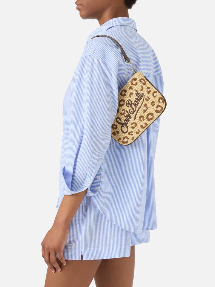 Pochette Mini Parisienne léopard brodée avec bandoulière amovible 