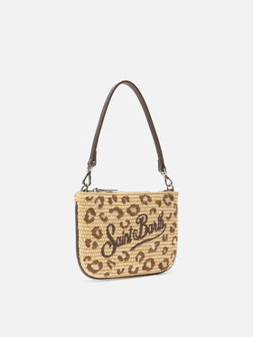 Mini Parisienne embroidered leopard pouch with removable shoulder strap