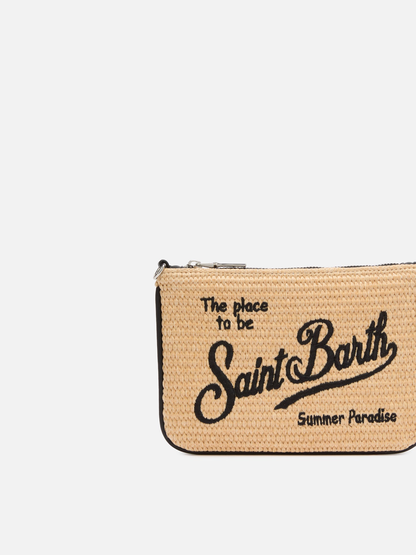 Beigefarbene Mini-Beuteltasche aus Parisienne-Stroh