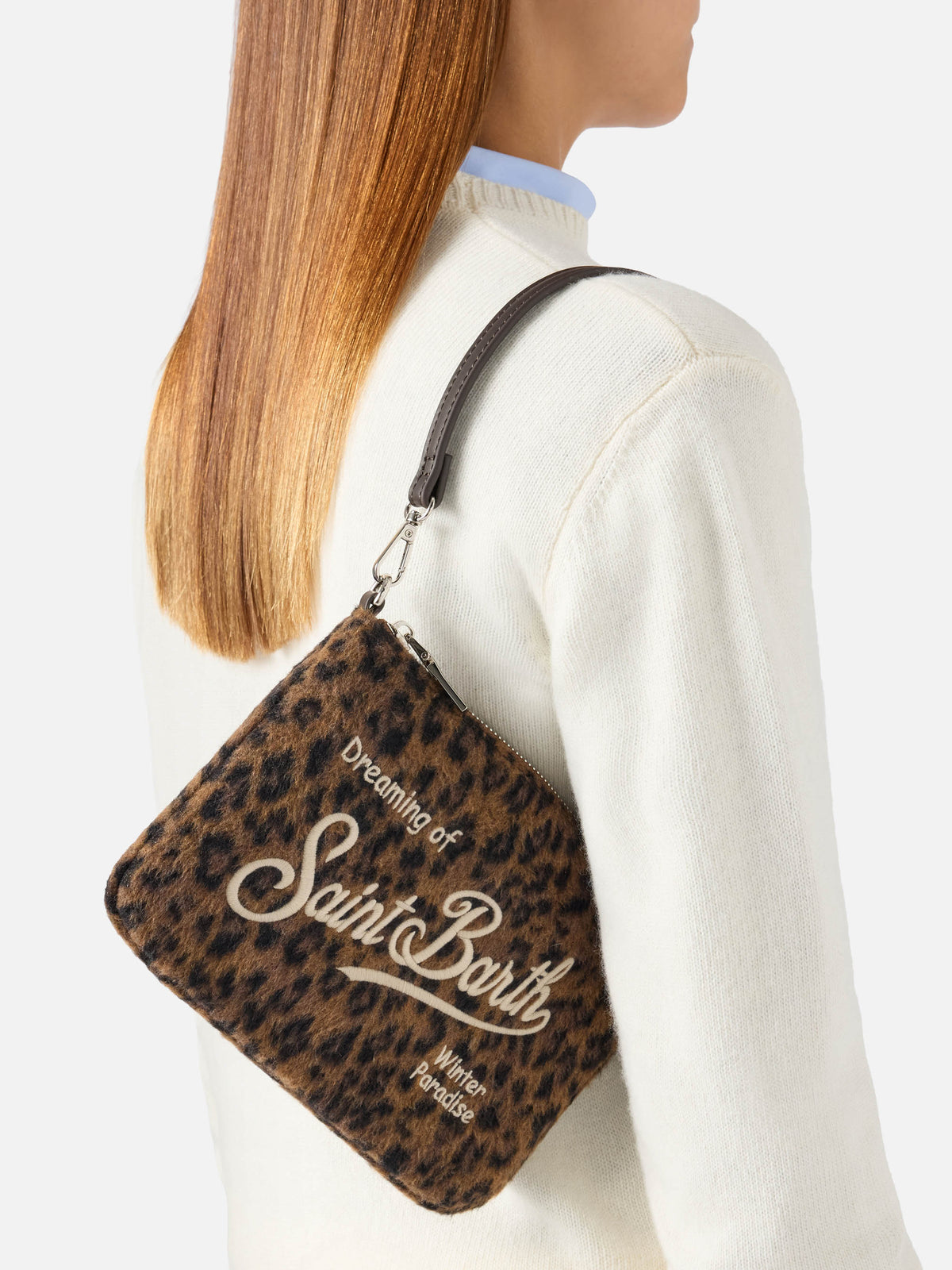 Borsa a spalla Mini Parisienne in feltro con stampa leopardata