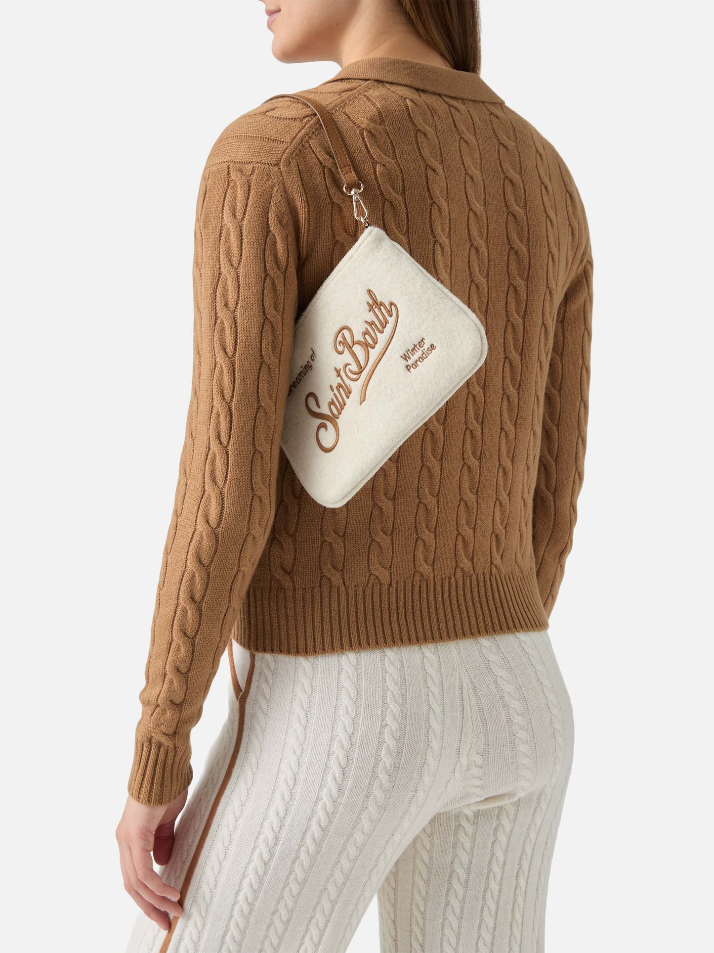 Parisienne Mini-Schultertasche aus weißem Wollmischgewebe