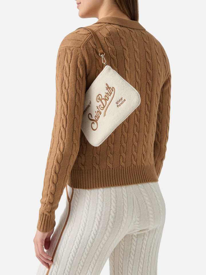 Borsetta a spalla Parisienne Mini Felt in misto lana bianco