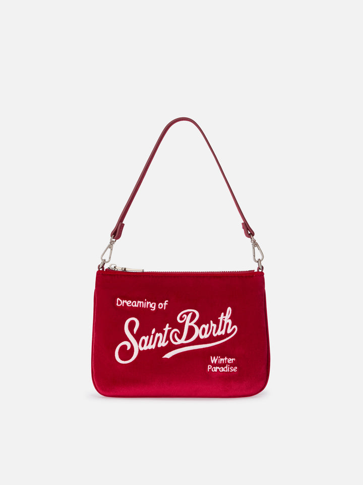 Mini sac à épaule Parisienne en velours Bordeaux avec logo brodé 